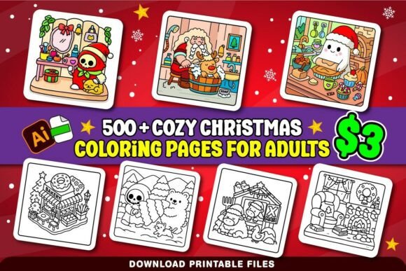Download Cozy Christmas Coloring Pages for Adults Bundle - Coloring pages Collection
