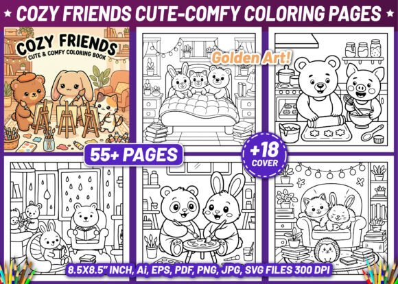 Download Cozy Friends Cute &amp; Comfy Coloring Pages - Coloring pages Collection