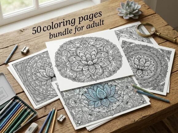 Download 50 Lotus Flower Coloring Pages Bundle - Coloring pages Collection