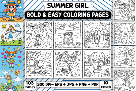 Download Summer Girl: Bold &amp; Easy Coloring Pages - Coloring pages Collection