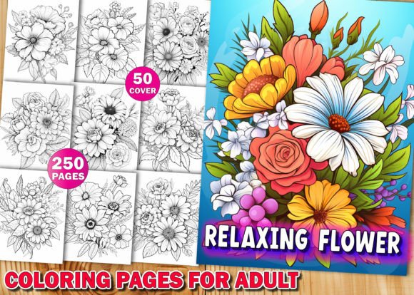 Download 250 Relaxing Flowers Coloring Pages Book - Coloring pages Collection