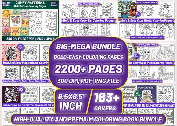 Download Big-Mega Coloring Pages Bundle Bold-Easy - Coloring pages Collection