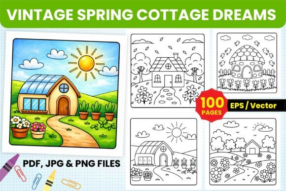 Download Vintage Spring Cottage Coloring Pages - Coloring pages Collection