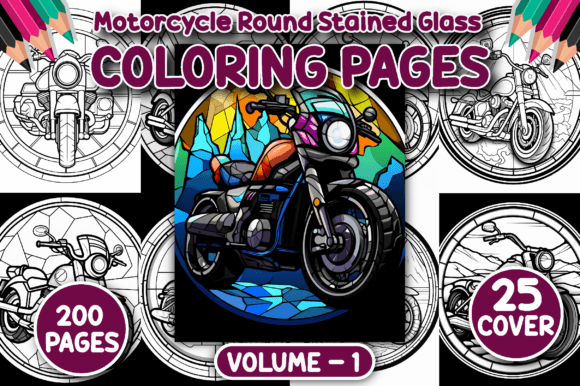 Download 200 Motorcycle Stained Glass Color Page - Premium Resources