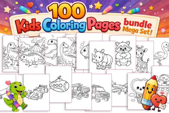 Download 100 Kids Coloring Pages Bundle Mega Set - Coloring pages Collection