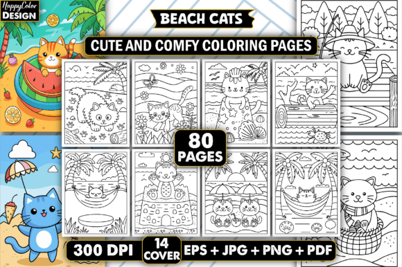 Download Beach Cats Cute and Comfy Coloring Pages - Coloring pages Collection