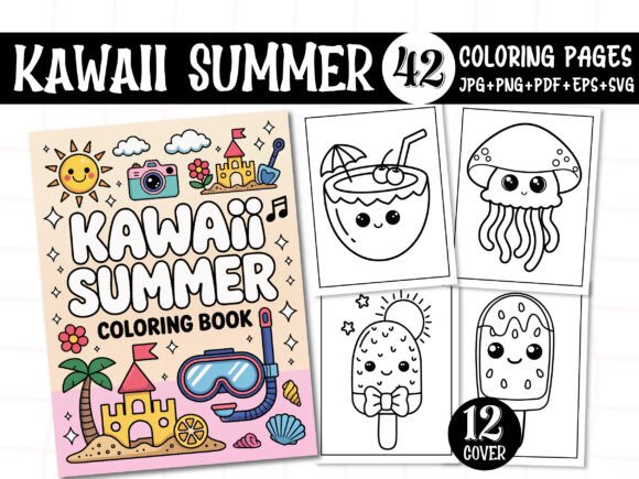 Download Kawaii Summer Coloring Pages for - KDP - Coloring pages Collection